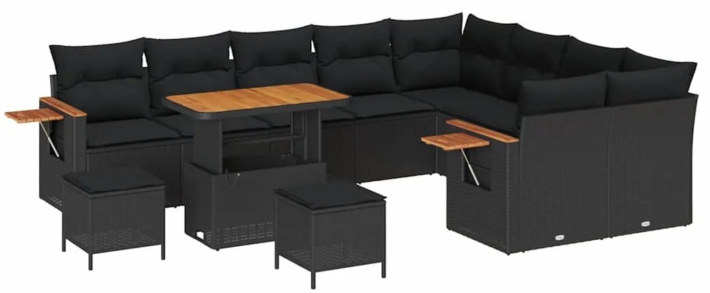 vidaXL Σετ Καναπέ Κήπου με μαξιλάρι 12 pcs Μαύρο 90 x 55 x 71 cm