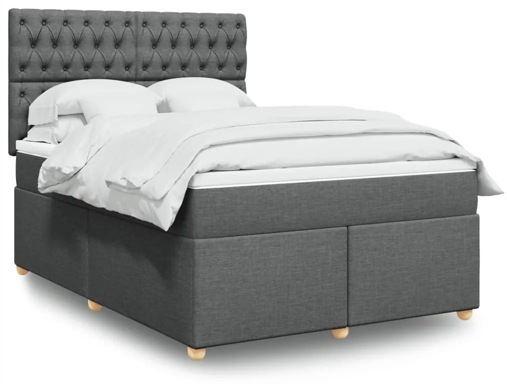 Κρεβάτι Boxspring με Στρώμα Σκούρο Γκρι 140x190 εκ. Υφασμάτινο - Γκρι