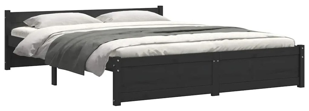 vidaXL Πλαίσιο Κρεβατιού Μαύρο 135x190 εκ. από Μασίφ Ξύλο Double