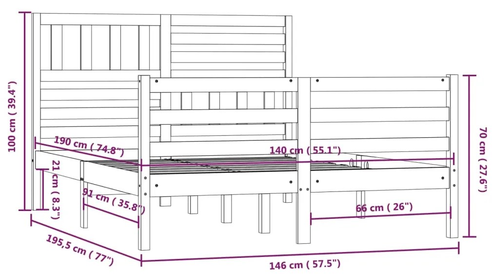 Πλαίσιο Κρεβατιού Γκρι 140 x 190 εκ. από Μασίφ Ξύλο - Γκρι