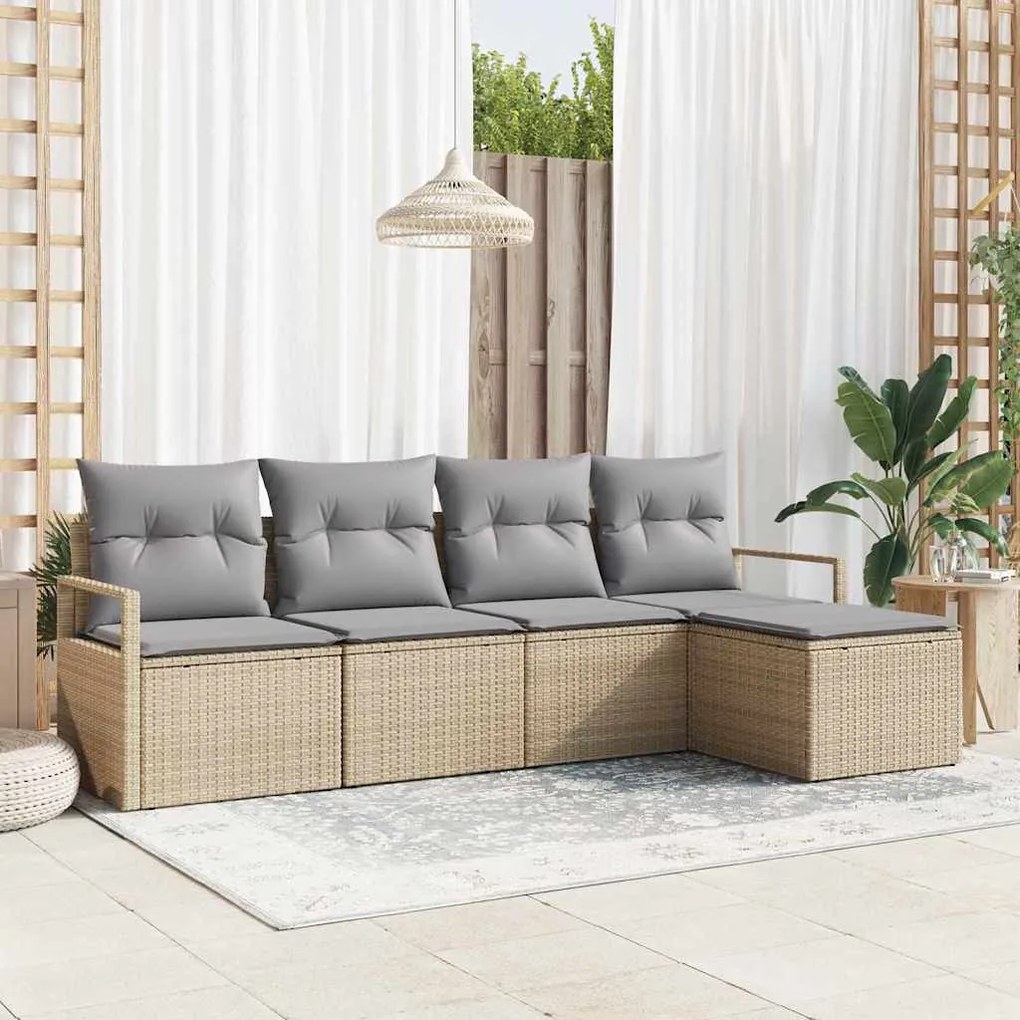 vidaXL Σετ Καναπέ Κήπου με μαξιλάρι 5 pcs Μπεζ, Ανοιχτό Γκρι