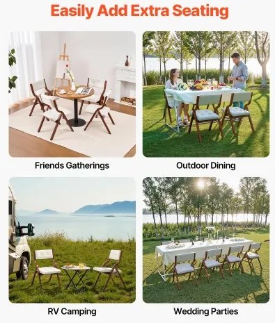 VEVOR Wooden Folding Chairs with Padded Cushion and Wooden Frame White Set of 2