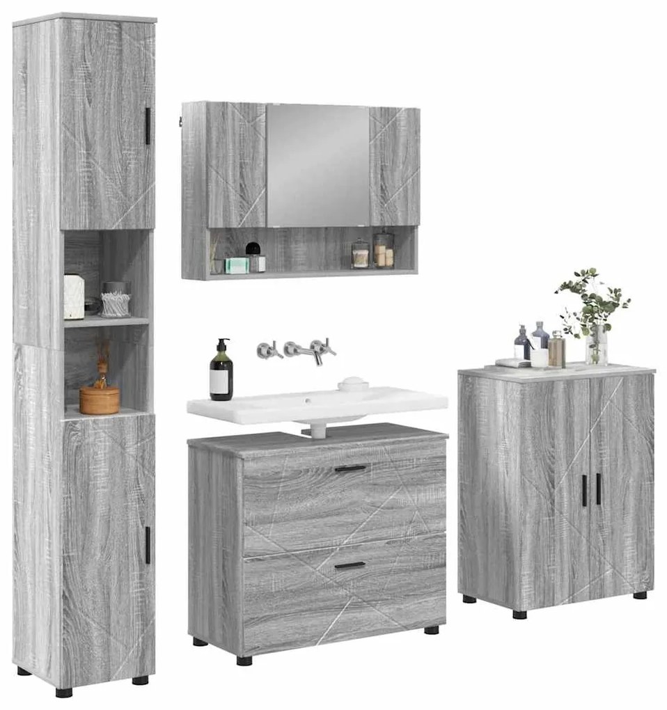 vidaXL Σετ Επίπλων Μπάνιου με ράφι 4 pcs Γκρι sonoma 30 x 35 x 192 εκ.