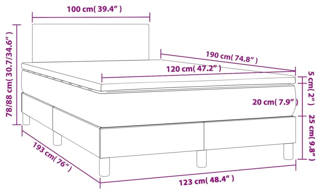 Κρεβάτι Boxspring με Στρώμα &amp; LED Αν.Γκρι 120x190εκ. Υφασμάτινο - Γκρι