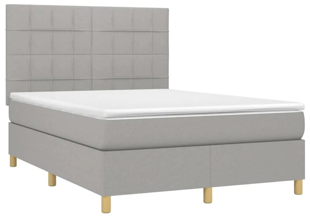 vidaXL Κρεβάτι Boxspring με Στρώμα &amp; LED Αν.Γκρι 140x190εκ. Υφασμάτινο
