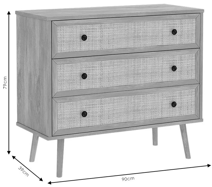 Συρταριέρα Oslo pakoworld 3ων συρταριών sonoma 90x39x79εκ (1 τεμάχια)