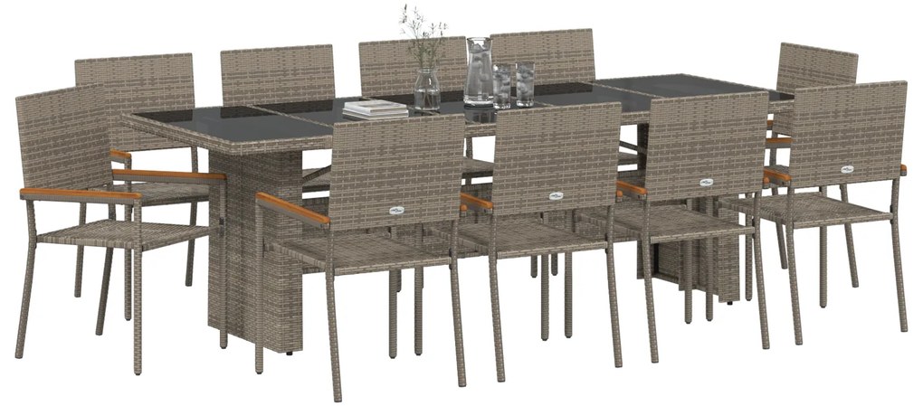 vidaXL Σέτ φαγητού για κήπο 11 pcs Γκρι Πολυ ράταν