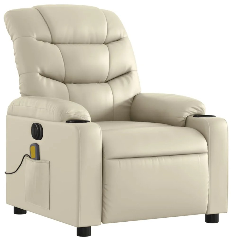 vidaXL Πολυθρόνα Μασάζ Ανακλινόμενη Ηλεκτρική Κρεμ από Συνθετικό Δέρμα