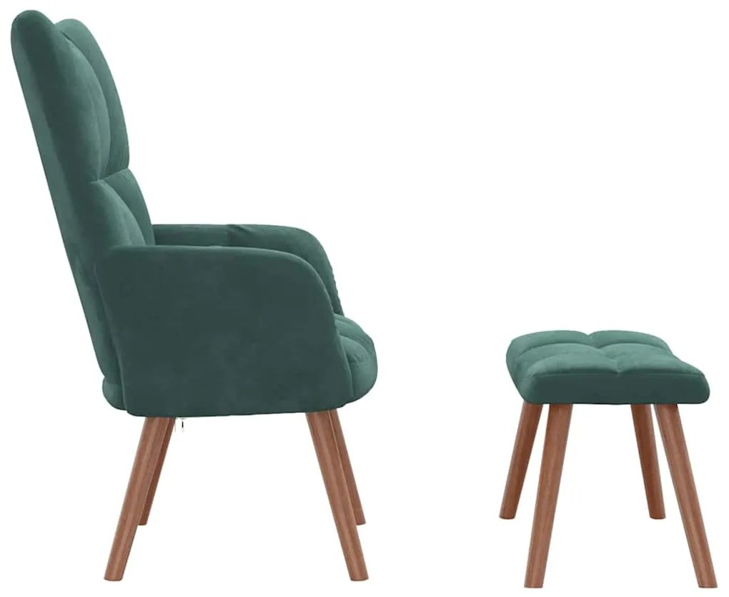 vidaXL Πολυθρόνα Relax Σκούρο Πράσινο Βελούδινη με Σκαμπό