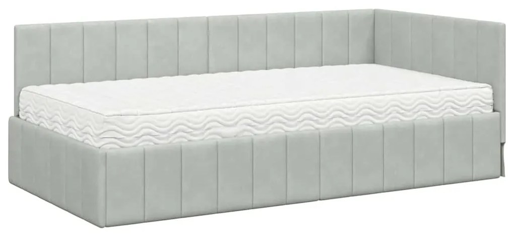 vidaXL Κρεβάτι Γωνίας με στρώμα Ανοιχτό γκρι 90 x 200 cm Βελούδο
