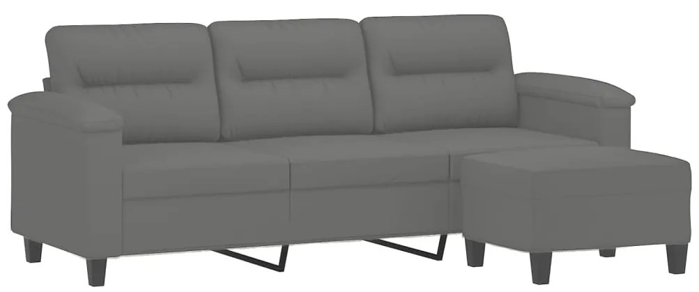 vidaXL Καναπές Τριθέσιος Σκούρο Γκρι 180 εκ. Ύφασμα Μικροϊνών Υποπόδιο