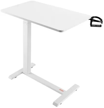 VEVOR Overbed Table Mobile Bed Side Desk with 4 Hidden Wheels Cup Holder White