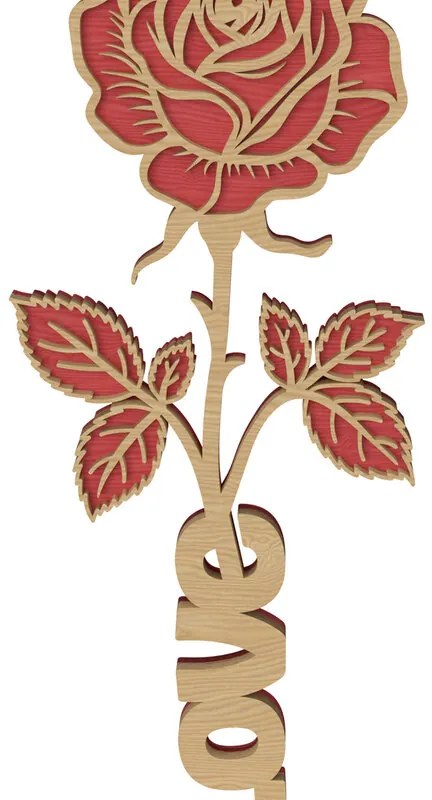 Σετ των 2 Intra απο ξύλο plywood 3mm-4mm πάχος 3D Rose with Love Ξύλινη διακόσμηση Δίασταση 15x15 cm INTRAFABR-111650508