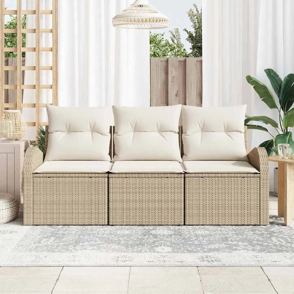 vidaXL Σετ Καναπέ Κήπου με μαξιλάρι 3 pcs Μπεζ Πολυ ράταν