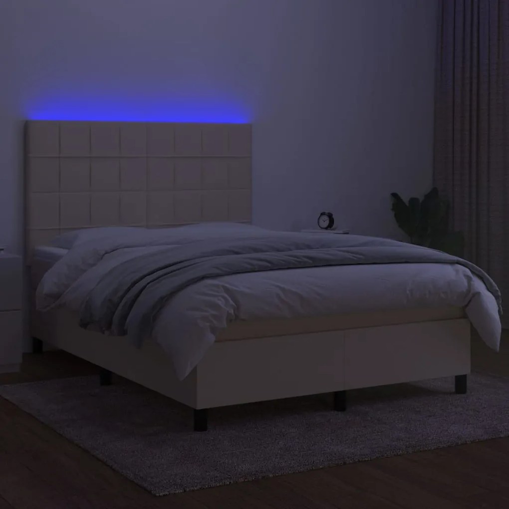 ΚΡΕΒΑΤΙ BOXSPRING ΜΕ ΣΤΡΩΜΑ &amp; LED ΚΡΕΜ 140X200 ΕΚ. ΥΦΑΣΜΑΤΙΝΟ 3134882