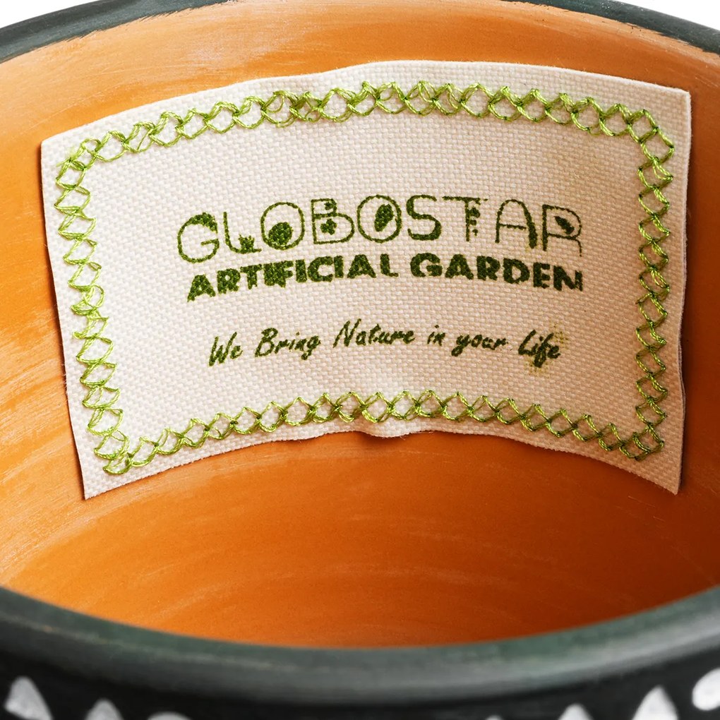 GloboStar® Artificial Garden NAIROBI 20509 Διακοσμητικό Κεραμικό Κασπώ Γλάστρα - Flower Pot Μαύρο με Λευκό Φ16 x Υ16cm