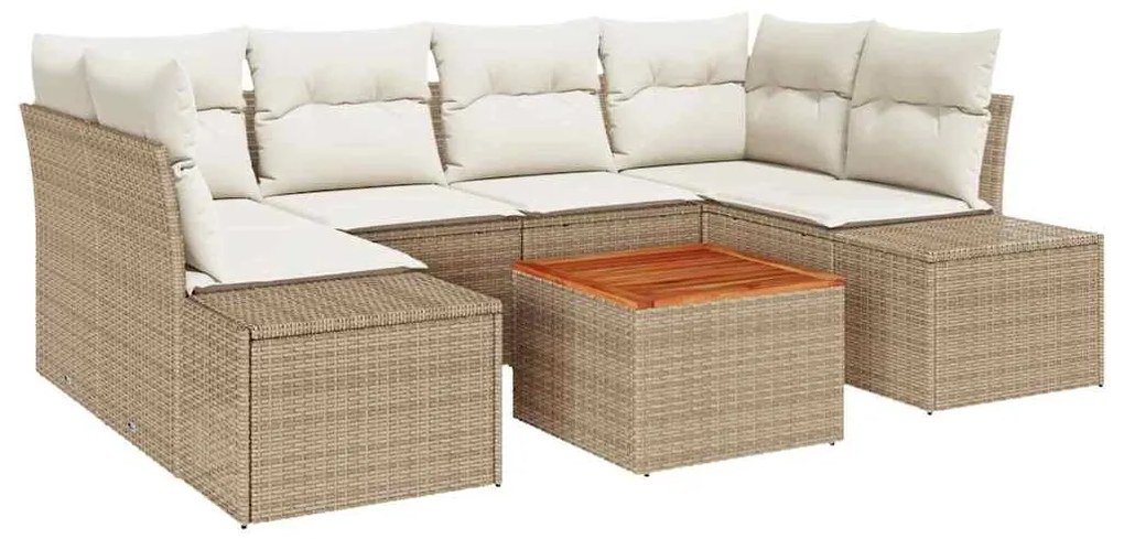 vidaXL Σετ Καναπέ Κήπου με μαξιλάρι 7 pcs Μπεζ Πολυ ράταν
