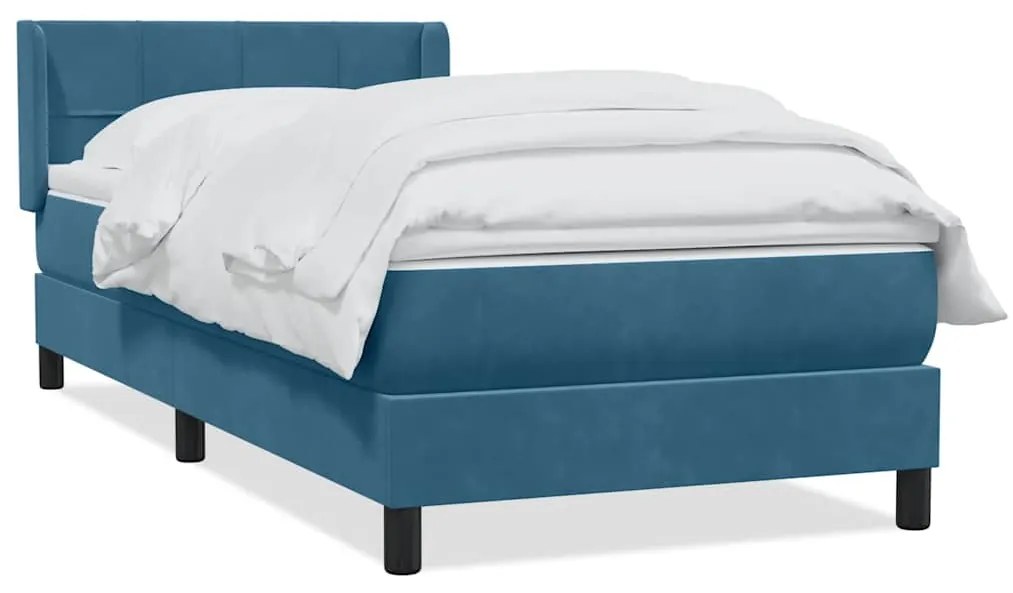 vidaXL Κρεβάτι Boxspring με Στρώμα Σκούρο Μπλε 80x220 εκ. Βελούδινο