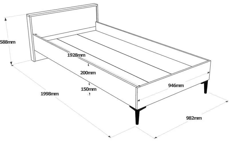 Κρεβάτι μονό Augusta oak-ανθρακί 90x190εκ 98x200x60 εκ.