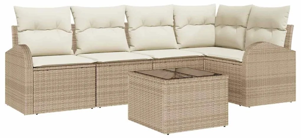 vidaXL Σετ Καναπέ Κήπου με μαξιλάρι 6 pcs Μπεζ Πολυ ράταν