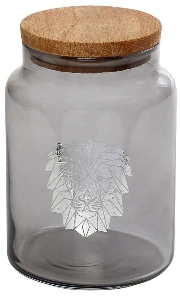 Βάζο Αποθήκευσης Με Καπάκι Jungle Lion RAB622 890ml Φ10x14,5cm Silver Espiel Wood, Glass