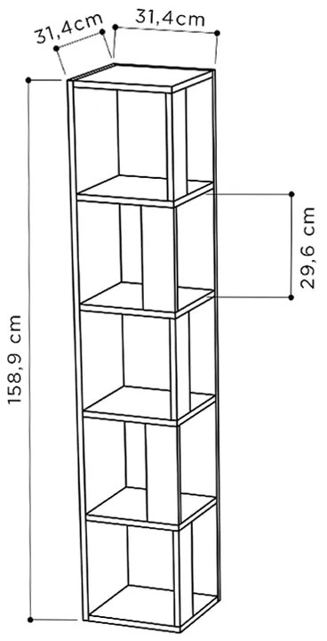 Βιβλιοθήκη γωνιακή Piano Megapap χρώμα γκρι ρετρό 31,4x31,4x158,9εκ.