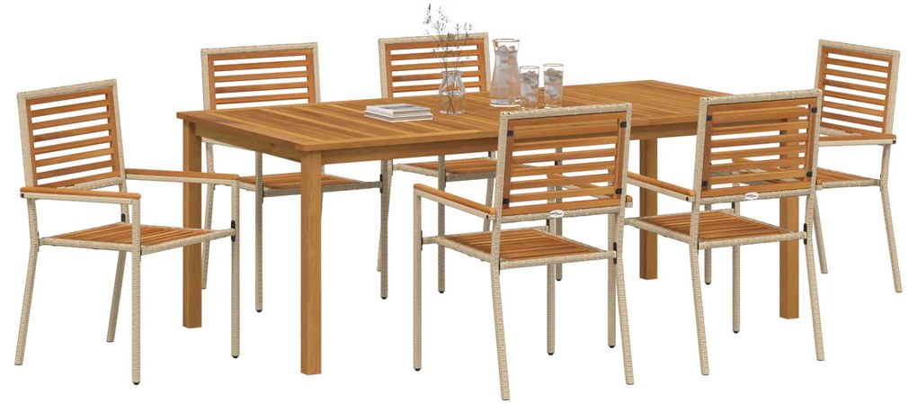vidaXL Σετ Τραπεζαρίας Κήπου  7 τεμαχίων Μπεζ Poly Rattan Ακακίας