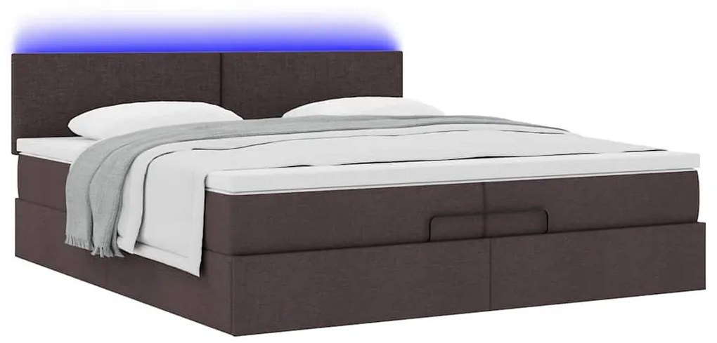 vidaXL Οθωμανικό κρεβάτι με στρώματα&LEDs Σκούρο καφέ 200x200cm ύφασμα