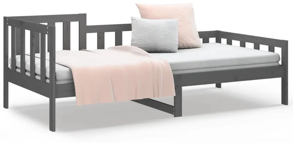 vidaXL Καναπές Κρεβάτι Γκρι 90 x 190 εκ. από Μασίφ Ξύλο Πεύκου