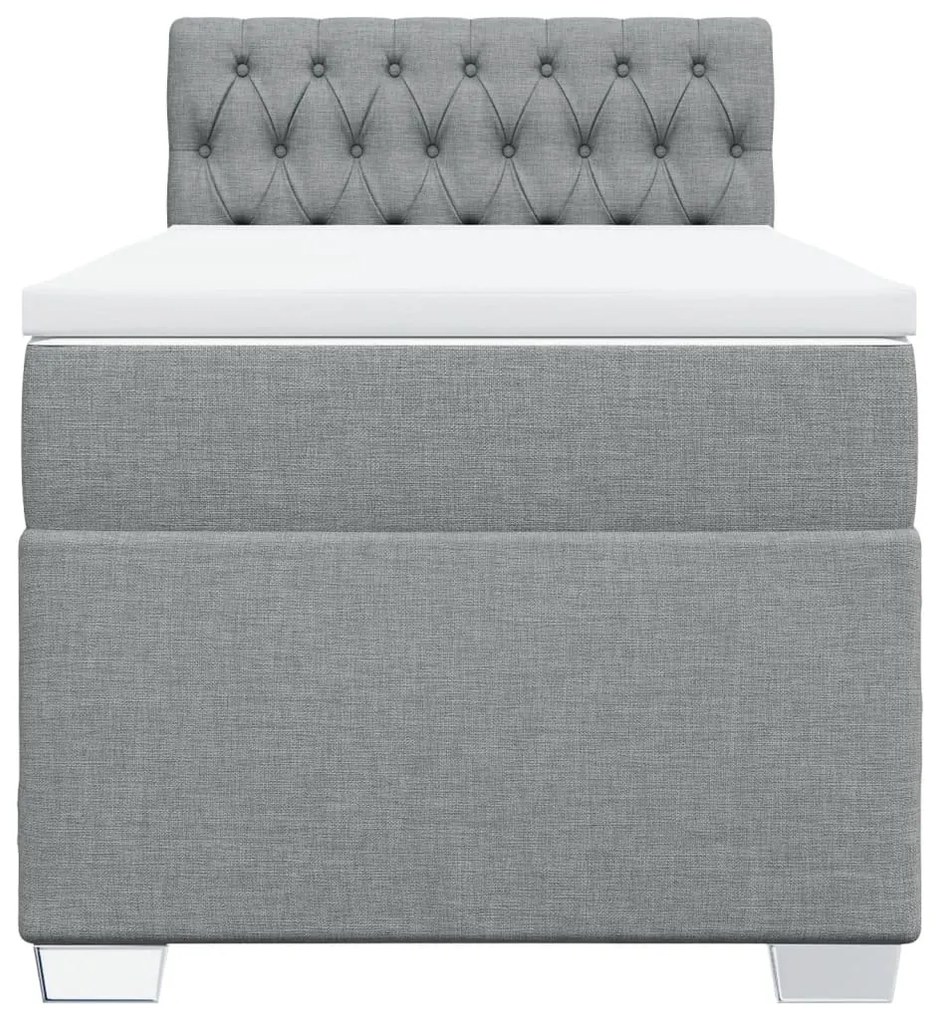 vidaXL Κρεβάτι Boxspring με Στρώμα Ανοιχτό Γκρι 90x200 εκ. Υφασμάτινο