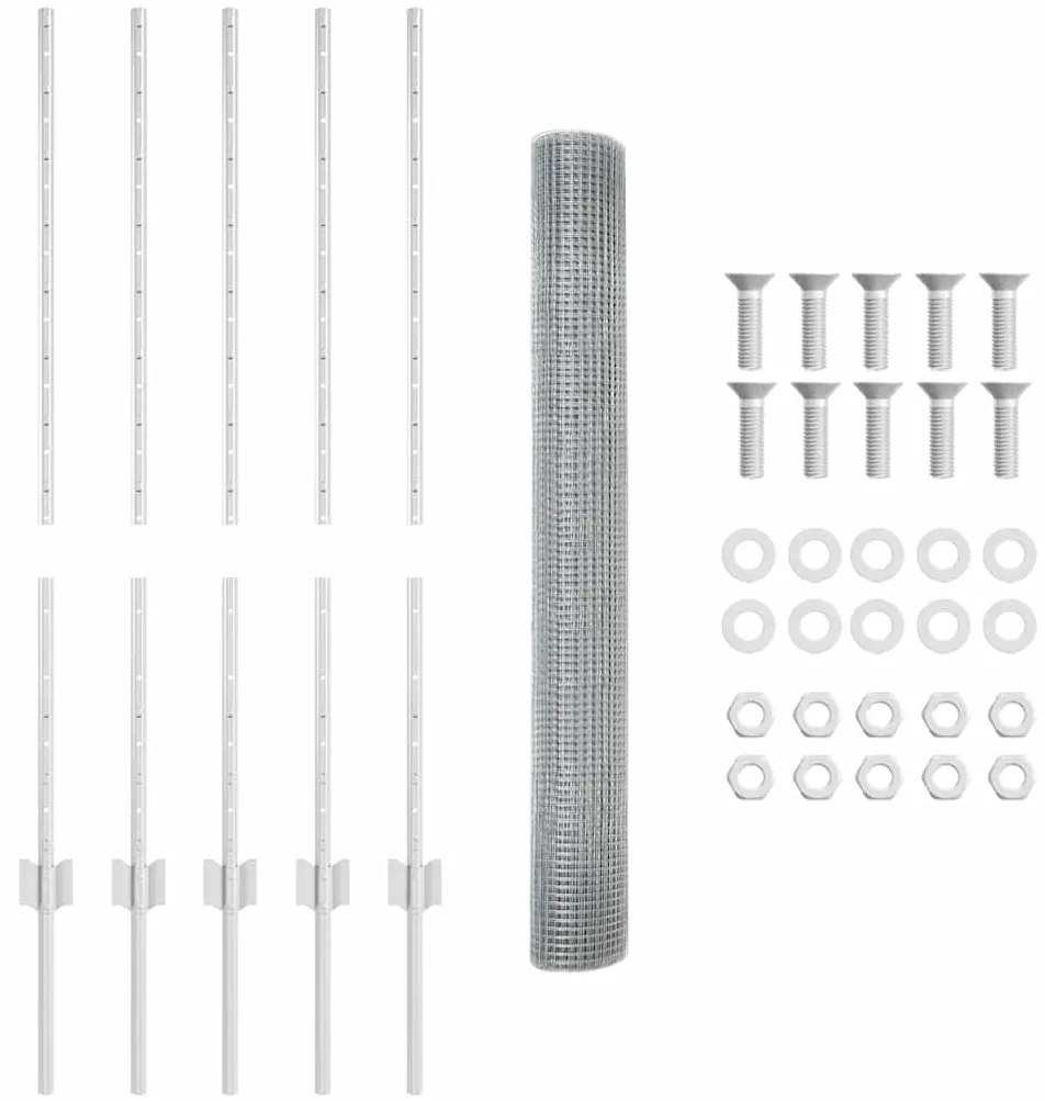 vidaXL Τείχος και Πόστ Ασημί 1 x 10 m Ατσάλι