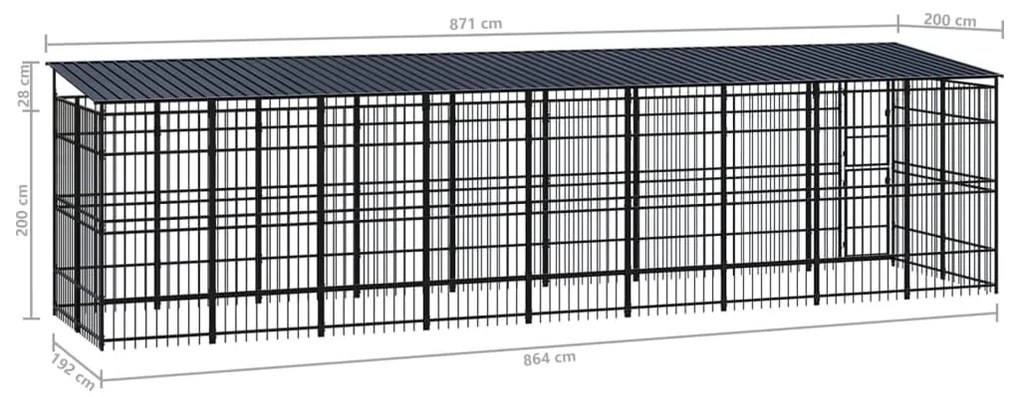 Κλουβί Σκύλου Εξωτερικού Χώρου με Οροφή 16,59 μ² από Ατσάλι - Μαύρο