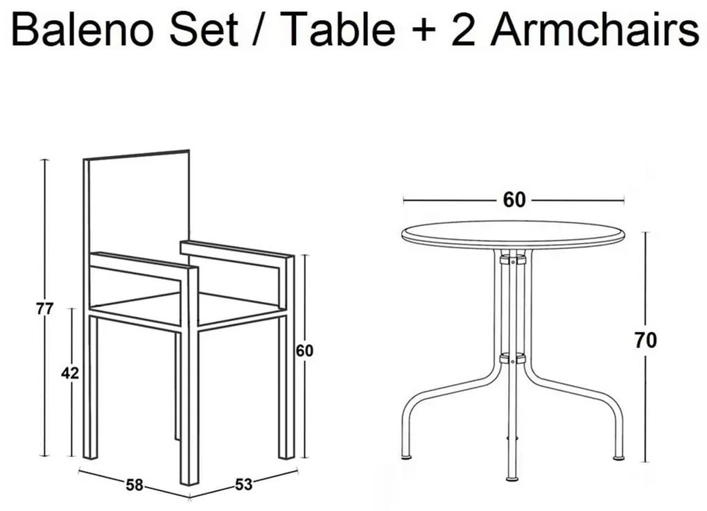 Set Baleno(Τραπ.Φ60cm+2 Πολ) Μεταλ.Καφέ Table:Φ60x70 Chair:53x58x77cm