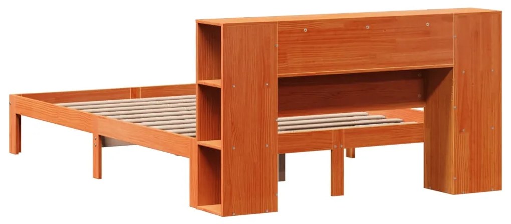 Κρεβάτι Βιβλιοθήκη Χωρίς Στρώμα 120x190 εκ Μασίφ Ξύλο Πεύκου - Καφέ