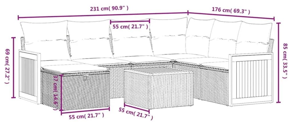 Σετ Καναπέ Κήπου 8 τεμ. Μικτό Μπεζ Συνθετικό Ρατάν με Μαξιλάρια - Μπεζ