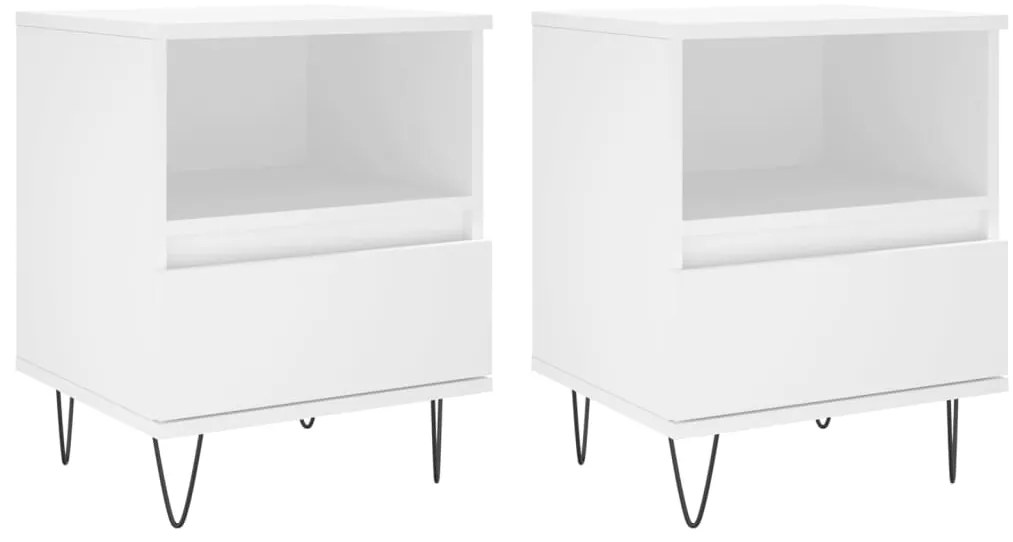 vidaXL Κομοδίνα Λευκά 2 τεμ. 40 x 35 x 50 εκ. από Επεξεργασμένο Ξύλο