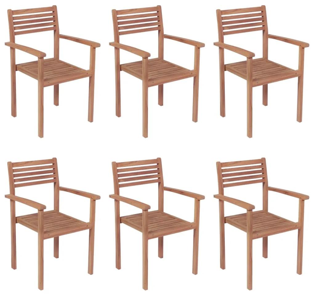 vidaXL Καρέκλες Κήπου Στοιβαζ. 6 τεμ. από Μασίφ Ξύλο Teak με Μαξιλάρια