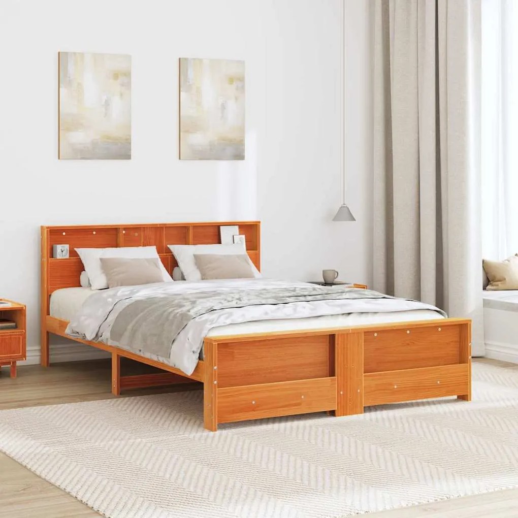 vidaXL Σκελετός Κρεβατιού Καφέ κεριού 150 x 200 cm Μασίφ ξύλο πεύκου