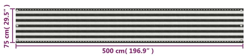 vidaXL Διαχωριστικό Βεράντας Ανθρακί και Λευκό 75 x 500 εκ. από HDPE