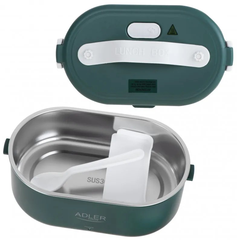 Ηλεκτρικό κουτί φαγητού Adler AD 4522, 45W, 0.8 l, Μέχρι 70C, Δοχείο από ανοξείδωτο ατσάλι, Θερμοσακούλα, Πράσινο