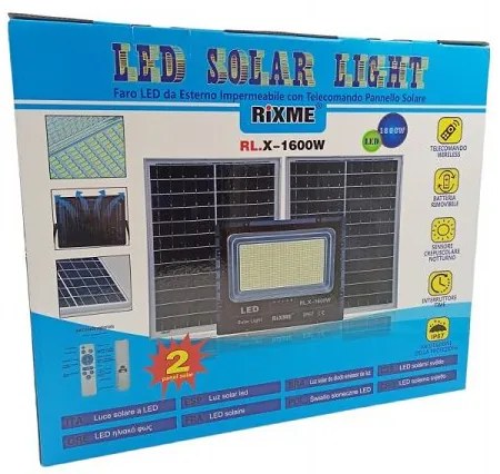 LED προβολέας με 2 ηλιακά πάνελ Rixme RL.X-1600W