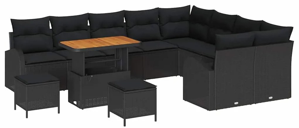 vidaXL Σετ Καναπέ Κήπου με μαξιλάρι 12 pcs Μαύρο Πολυ ράταν