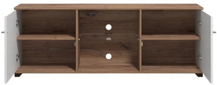 Έπιπλο TV Burgundy 160 3K2V Λευκό - Flagstaff Oak - Λευκό Γυαλιστερό 157x40x51 εκ. 157x40x51 εκ.