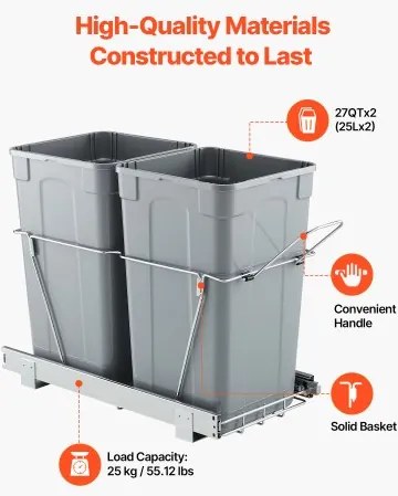 VEVOR Double Pullout Waste Container Under Cabinet Kitchen Bin Trash Can