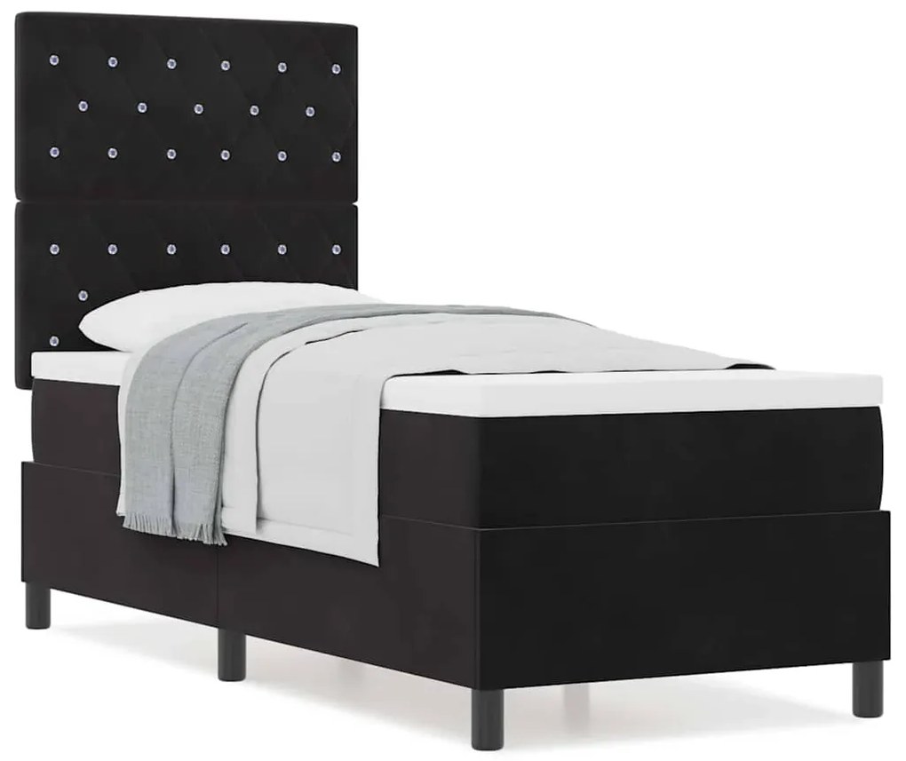 vidaXL Κρεβάτι με ελατήρια με στρώμα Μαύρο 80 x 200 cm Βελούδο