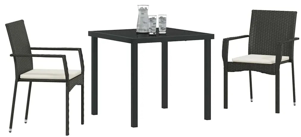 vidaXL Σέτ φαγητού για κήπο με μαξιλάρι 3 pcs Μαύρο συνθετικό ρατάν