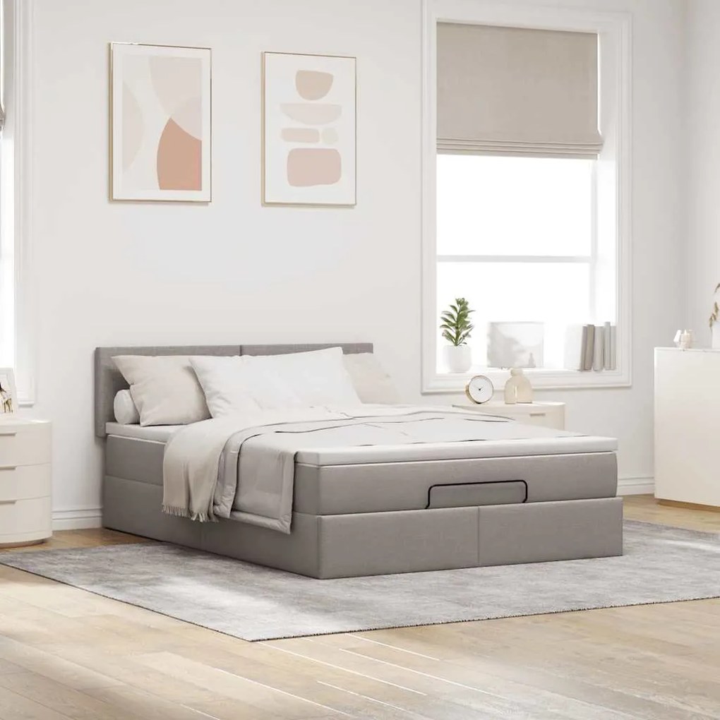 vidaXL Οθωμανικό κρεβάτι με στρώμα Taupe 140x200cm ύφασμα
