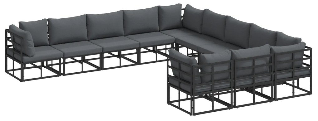 vidaXL Σετ Καναπέ Κήπου με μαξιλάρι 11 pcs Μαύρο Αλουμίνιο