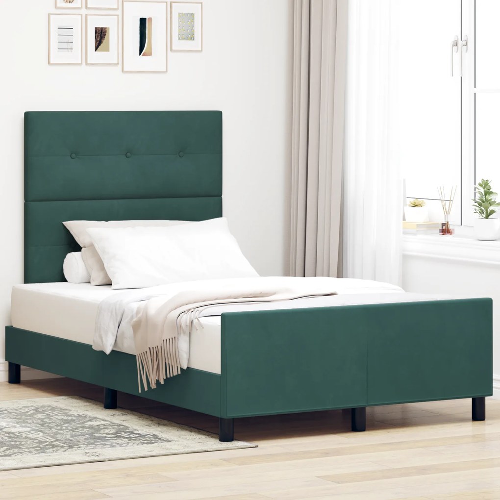 vidaXL Σκελετός Κρεβατιού Σκούρο πράσινο 120 x 190 cm Βελούδο