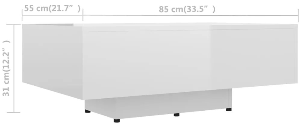 vidaXL Τραπεζάκι Σαλονιού Γυαλιστερό Λευκό 85x55x31 εκ. Επεξ. Ξύλο